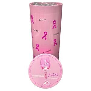 Lolita Love My Wine Collection Pink Ribbon Breast Cancer Awareness Wine Glass